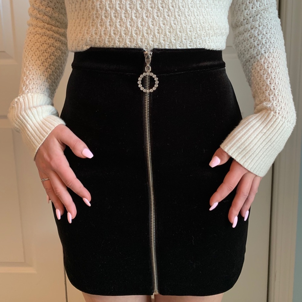 H&M Divided Black Velvet Front Zip Skirt